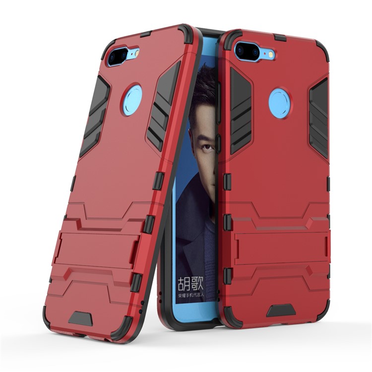 50Pcs/Set Cool Guard Plastic TPU Combo Cover with Kickstand for Huawei Honor 9 Lite / Youth Edition - Red-2