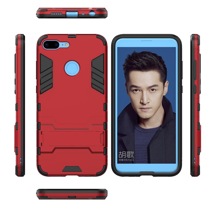 50Pcs/Set Cool Guard Plastic TPU Combo Cover with Kickstand for Huawei Honor 9 Lite / Youth Edition - Red-3