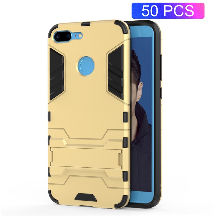 50Pcs/Set Cool Guard Plastic TPU Mobile Shell with Kickstand for Huawei Honor 9 Lite / Youth Edition - Gold-1