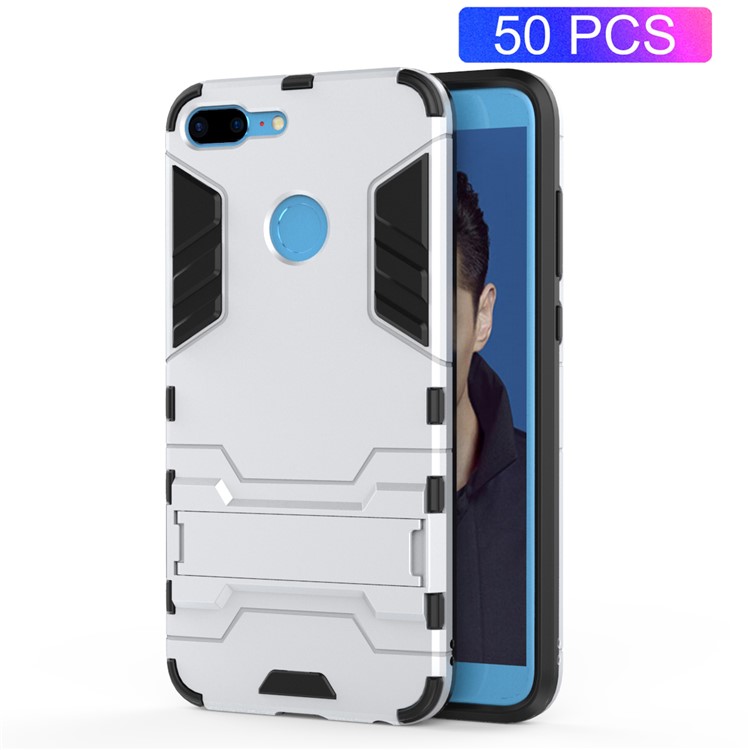 50Pcs/Set Cool Guard Plastic TPU Protection Cover Case with Kickstand for Huawei Honor 9 Lite / Youth Edition - Silver-1