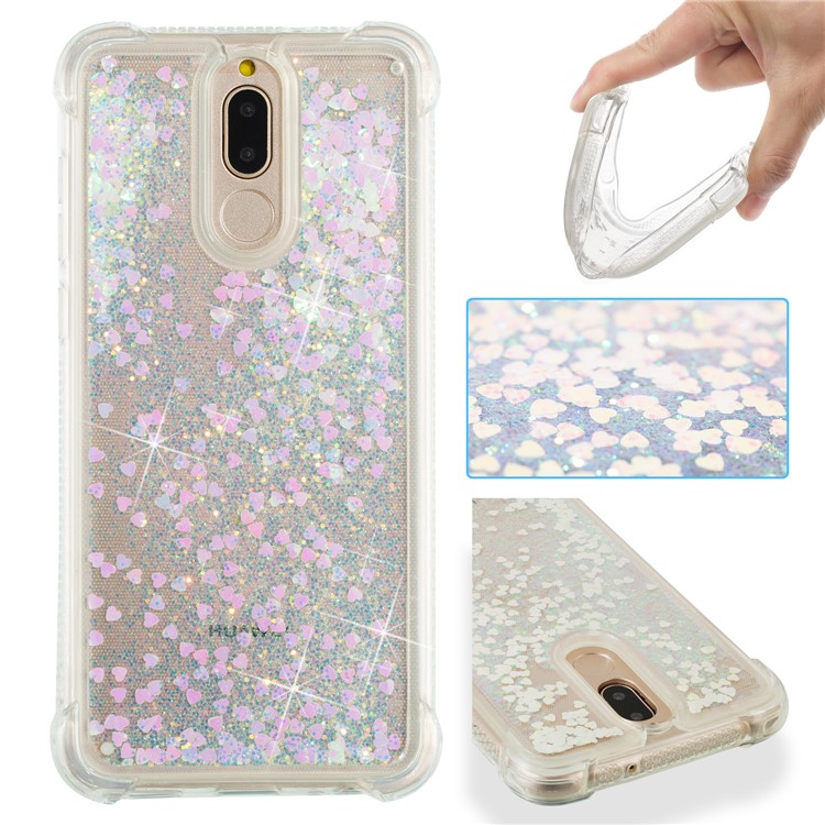Floating Glitter Powder Sequins TPU Shockproof Case for Huawei Mate 10 Lite / nova 2i / Maimang 6 / Honor 9i (India) - Pink-1