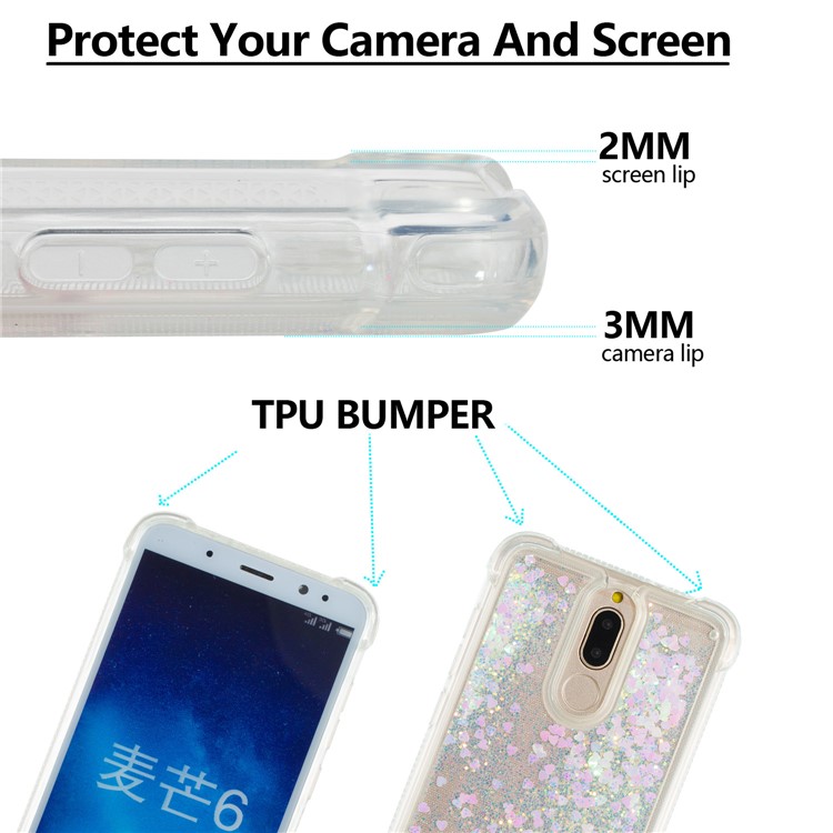 Floating Glitter Powder Sequins TPU Shockproof Case for Huawei Mate 10 Lite / nova 2i / Maimang 6 / Honor 9i (India) - Pink-2