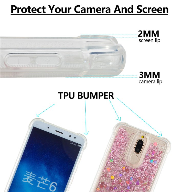 Floating Glitter Powder Sequins TPU Shockproof Mobile Shell for Huawei Mate 10 Lite / nova 2i - Rose Gold-2