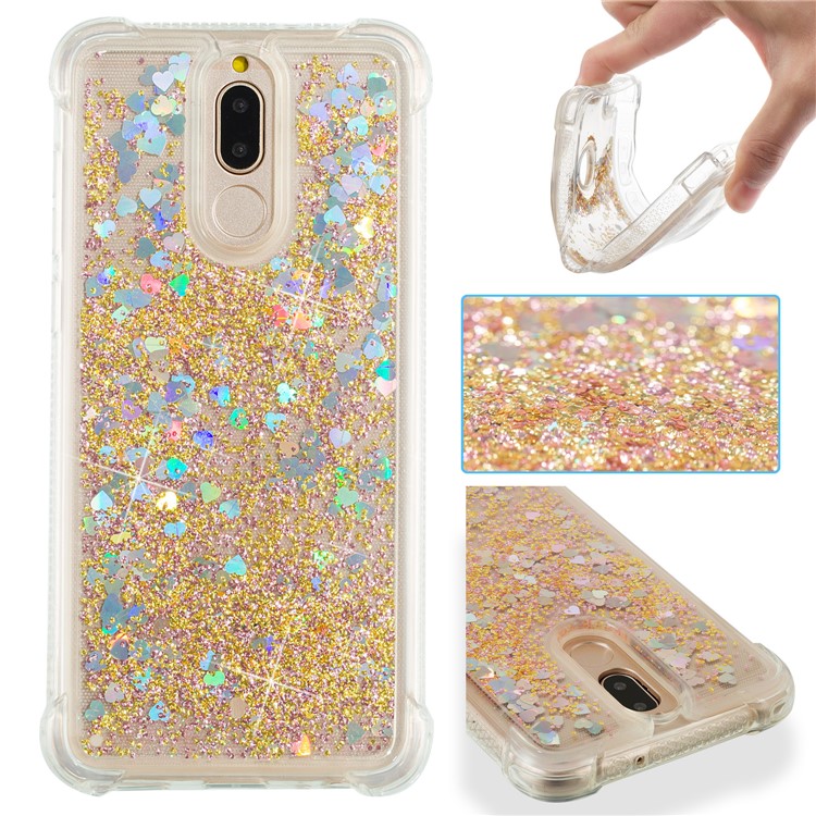 Floating Glitter Powder Sequins TPU Shockproof Casing Cover for Huawei Mate 10 Lite / Honor 9i (India) - Gold-1