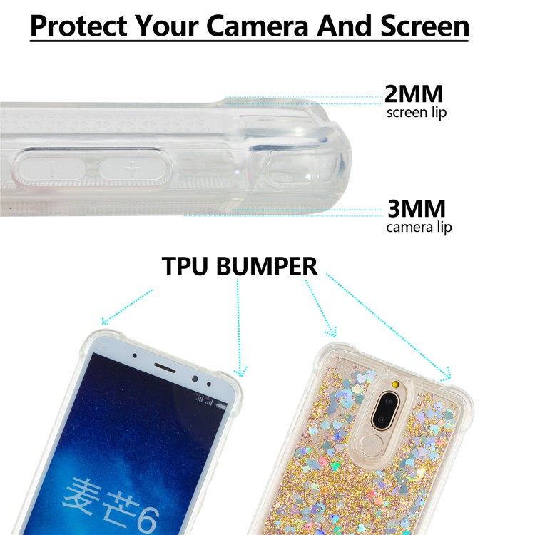 Floating Glitter Powder Sequins TPU Shockproof Casing Cover for Huawei Mate 10 Lite / Honor 9i (India) - Gold-2