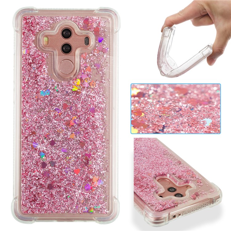 For Huawei Mate 10 Pro Moving Glitter Powder Sequins TPU Shockproof Cover - Rose Gold-1