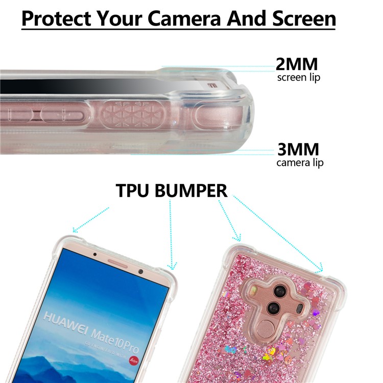 For Huawei Mate 10 Pro Moving Glitter Powder Sequins TPU Shockproof Cover - Rose Gold-2