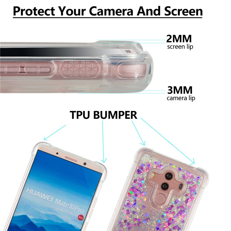 For Huawei Mate 10 Pro Moving Glitter Powder Sequins TPU Shockproof Back Case - Rose-2