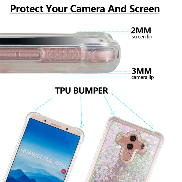 For Huawei Mate 10 Pro Moving Glitter Powder Sequins TPU Shockproof Gel Case - Pink-2