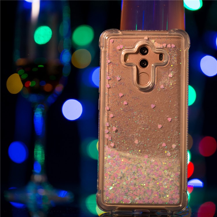 For Huawei Mate 10 Pro Moving Glitter Powder Sequins TPU Shockproof Gel Case - Pink-5