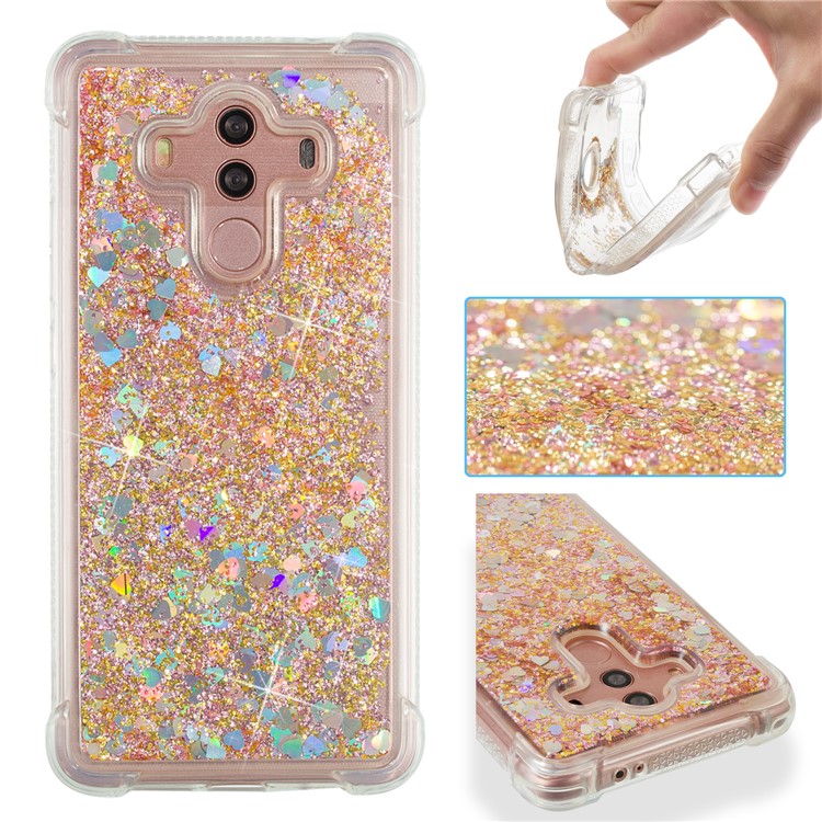 For Huawei Mate 10 Pro Moving Glitter Powder Sequins TPU Shockproof Phone Casing - Gold-1