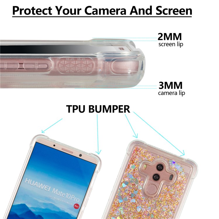 For Huawei Mate 10 Pro Moving Glitter Powder Sequins TPU Shockproof Phone Casing - Gold-2