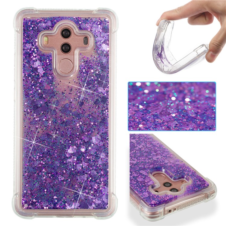For Huawei Mate 10 Pro Moving Glitter Powder Sequins TPU Shockproof Mobile Cover - Purple-1