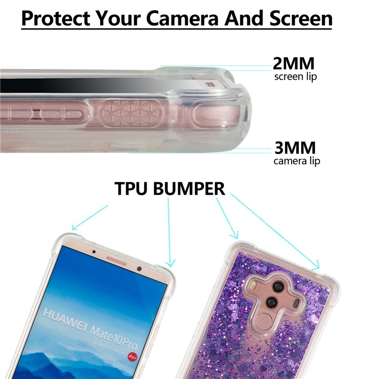 For Huawei Mate 10 Pro Moving Glitter Powder Sequins TPU Shockproof Mobile Cover - Purple-2