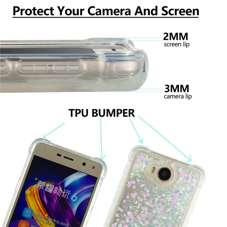 Dynamic Glitter Powder Sequins Shockproof TPU Phone Case for Huawei Y6 (2017)/Y5 (2017) - Pink-2