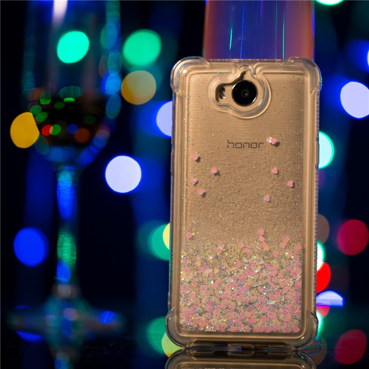 Dynamic Glitter Powder Sequins Shockproof TPU Phone Case for Huawei Y6 (2017)/Y5 (2017) - Pink-5