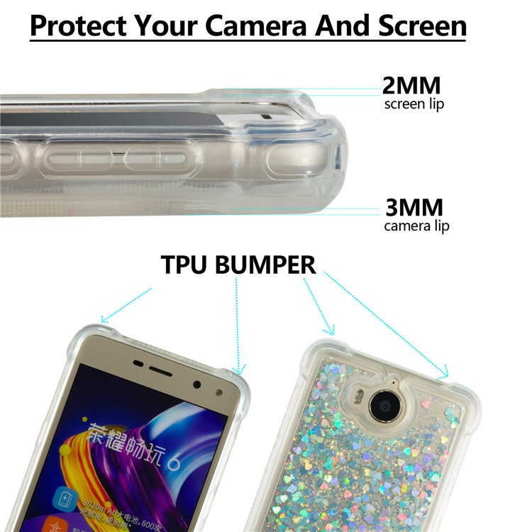 Dynamic Glitter Powder Sequins Shockproof TPU Phone Cover for Huawei Y6 (2017)/Y5 (2017) - Silver-2