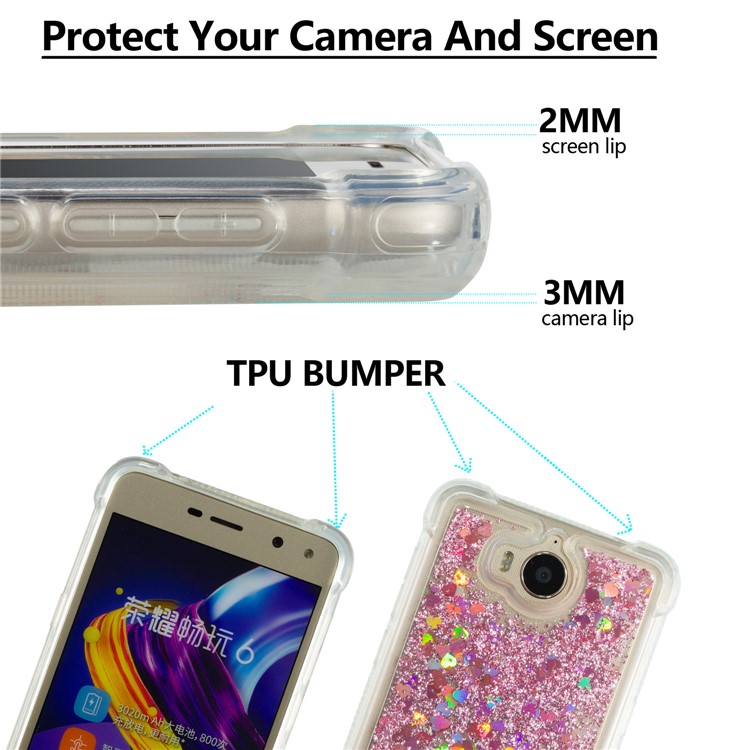 Dynamic Glitter Powder Sequins Shockproof TPU Phone Shell for Huawei Y6 (2017)/Y5 (2017) - Rose Gold-2