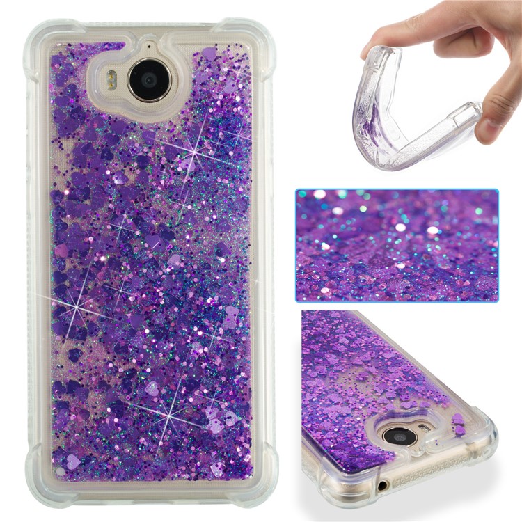 Dynamic Glitter Powder Sequins Shockproof TPU Mobile Casing for Huawei Y6 (2017)/Y5 (2017) - Purple-1