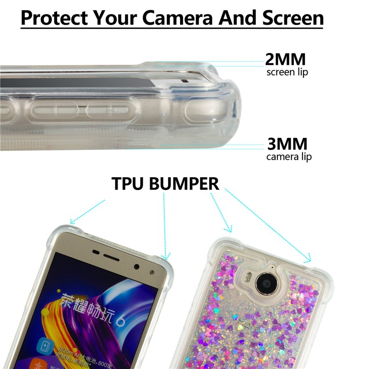 Dynamic Glitter Powder Sequins Shockproof TPU Cell Phone Cover for Huawei Y6 (2017)/Y5 (2017) - Rose-2