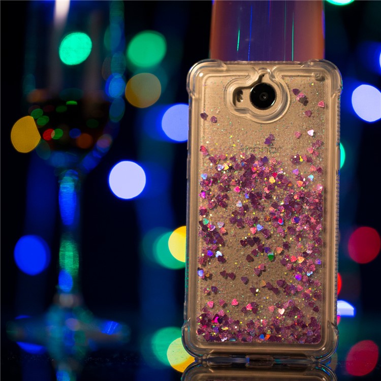 Dynamic Glitter Powder Sequins Shockproof TPU Cell Phone Cover for Huawei Y6 (2017)/Y5 (2017) - Rose-5