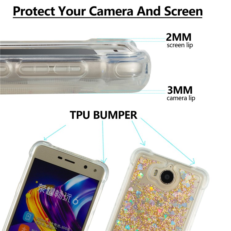 Dynamic Glitter Powder Sequins Shockproof TPU Back Shell for Huawei Y6 (2017)/Y5 (2017) - Gold-2