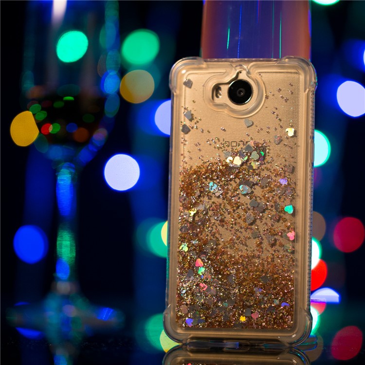 Dynamic Glitter Powder Sequins Shockproof TPU Back Shell for Huawei Y6 (2017)/Y5 (2017) - Gold-5