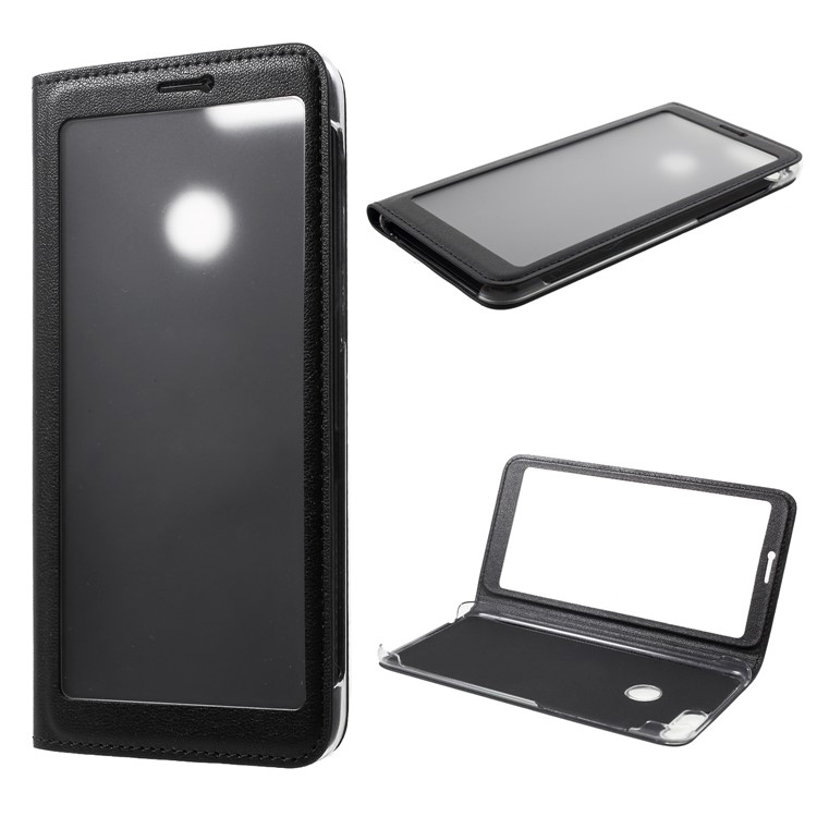 View Window Flip Leather Phone Case for Huawei Honor 9 Lite / Honor 9 Youth Edition - Black-1