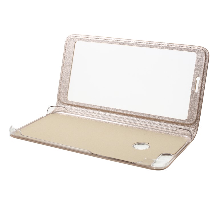 View Window PU Leather Folio Case Accessory for Huawei P Smart / Enjoy 7S - Gold-4