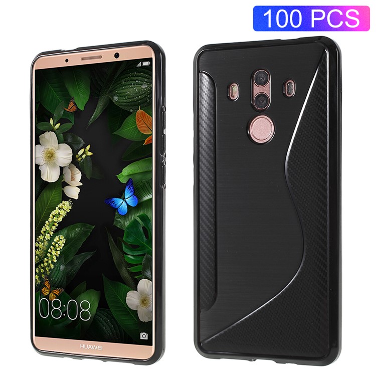 100Pcs/Set Carbon Fiber Brushed S Shape TPU Mobile Phone Case for Huawei Mate 10 Pro - Black-1