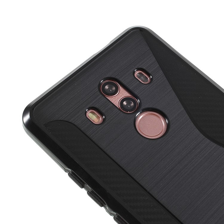 100Pcs/Set Carbon Fiber Brushed S Shape TPU Mobile Phone Case for Huawei Mate 10 Pro - Black-4