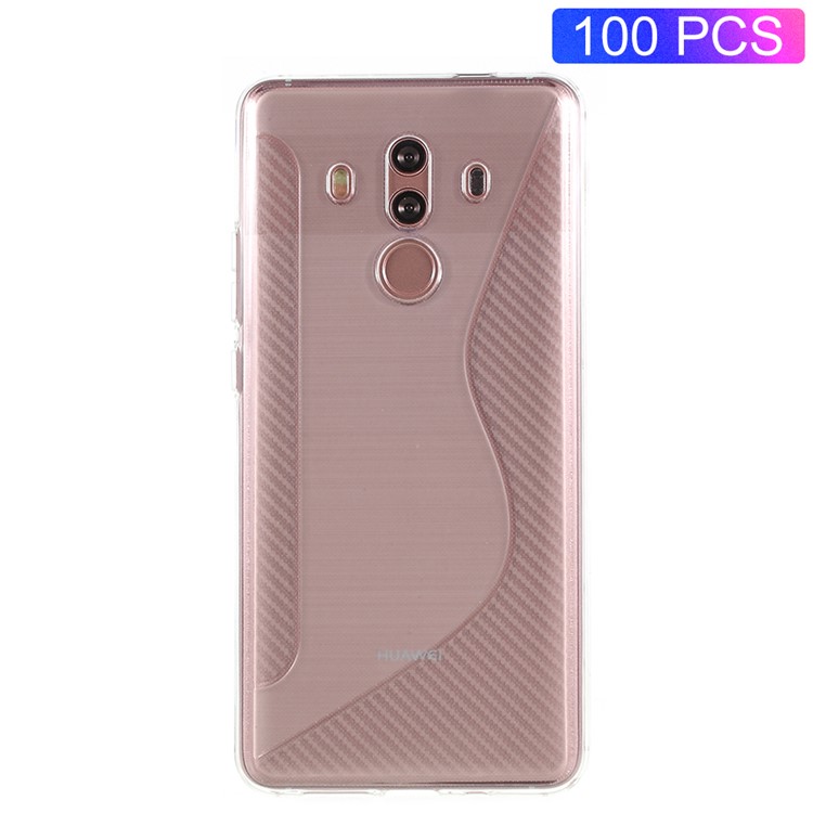 100Pcs/Set Carbon Fiber Brushed S Shape TPU Cell Phone Cover for Huawei Mate 10 Pro - Transparent-1