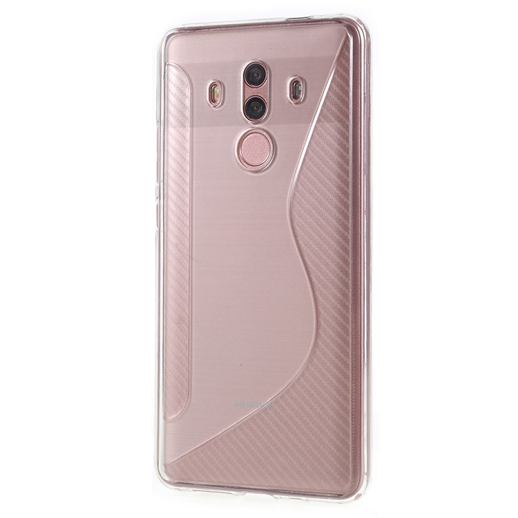 100Pcs/Set Carbon Fiber Brushed S Shape TPU Cell Phone Cover for Huawei Mate 10 Pro - Transparent-2