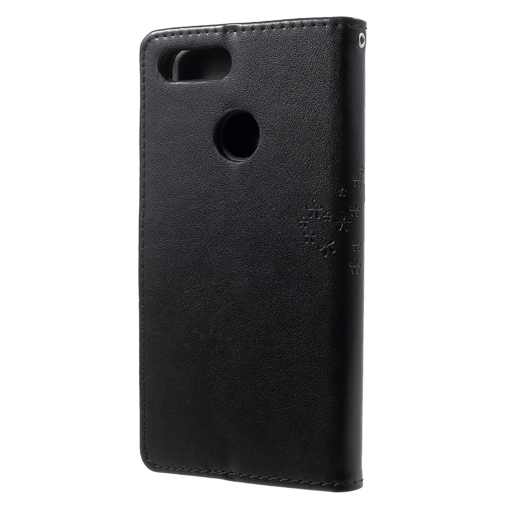 Imprint Tree Owl Pattern Wallet Stand Leather Cover for Huawei P Smart / Enjoy 7S - Black-2
