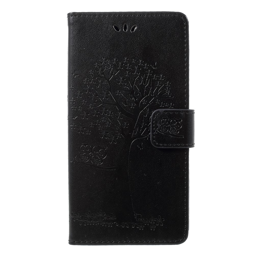 Impronta Dell'albero Owlet Pheronme Copertina in Pelle Per Huawei P Smart / Goditi 7s - Nero