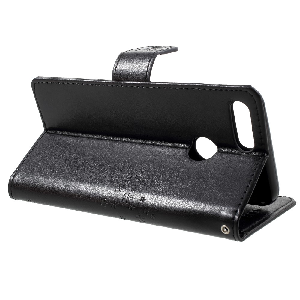 Imprint Tree Owl Pattern Wallet Stand Leather Cover for Huawei P Smart / Enjoy 7S - Black-4