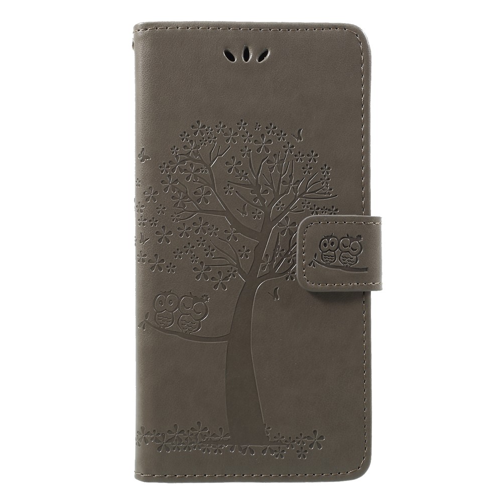 Imprint Tree Owl Pattern Wallet Stand Leather Case for Huawei P Smart / Enjoy 7S - Grey-1