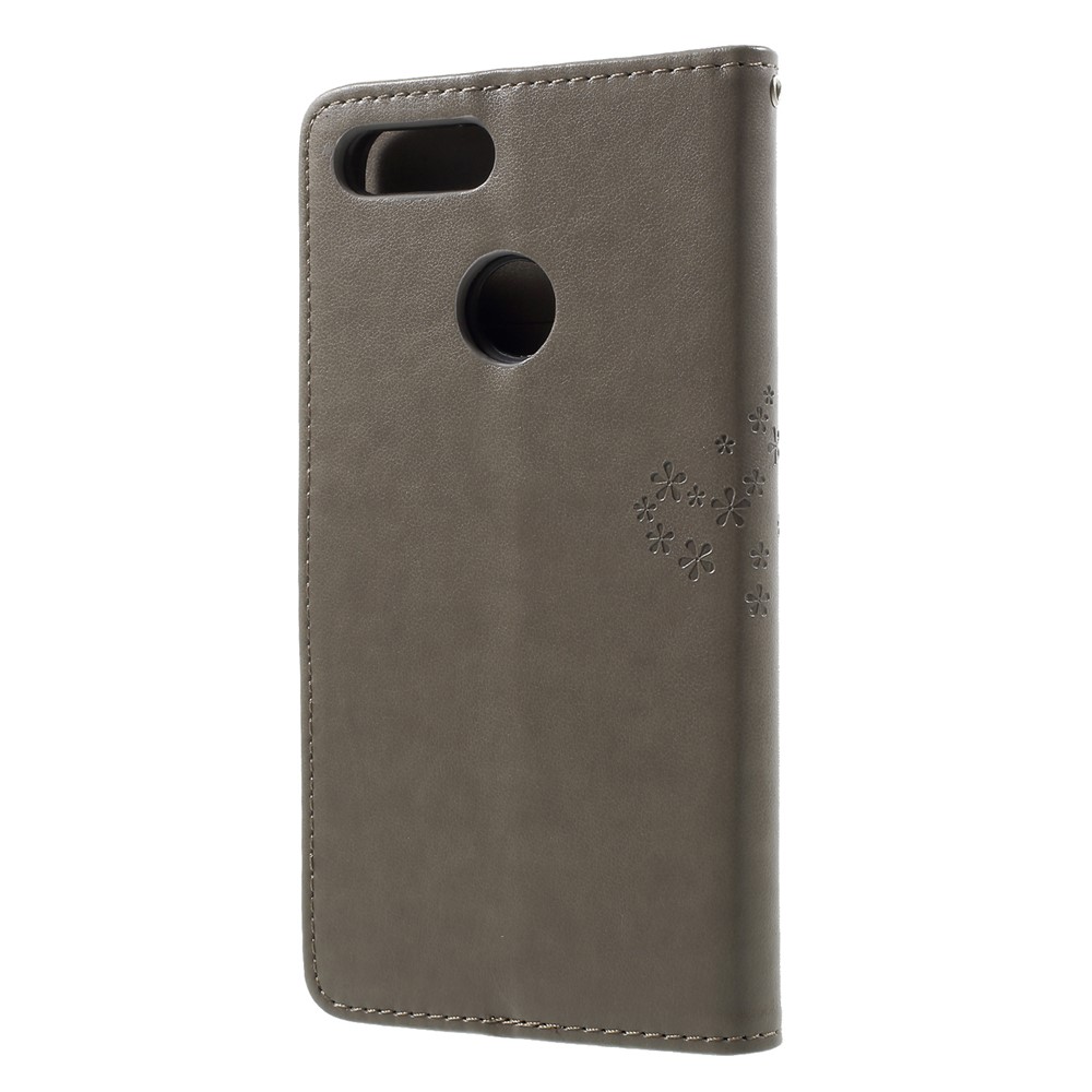 Imprint Tree Owl Pattern Wallet Stand Leather Case for Huawei P Smart / Enjoy 7S - Grey-2