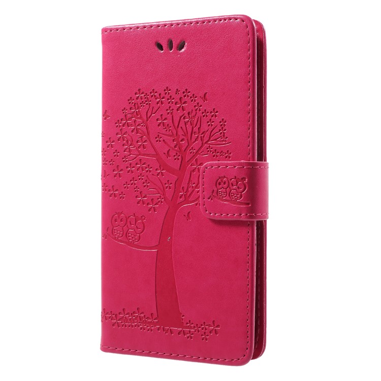 Imprint Tree Owl Pattern Wallet Leather Shell with Stand for Huawei P Smart / Enjoy 7S - Rose-3