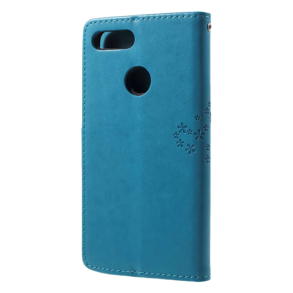 Imprint Tree Owl Pattern PU Leather Protection Cover Shell for Huawei P Smart / Enjoy 7S - Blue-2