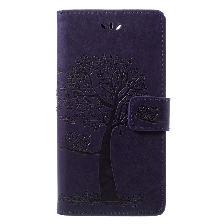 Imprint Tree Owl Pattern PU Leather Mobile Phone Cover with Stand for Huawei P Smart / Enjoy 7S - Dark Purple-1