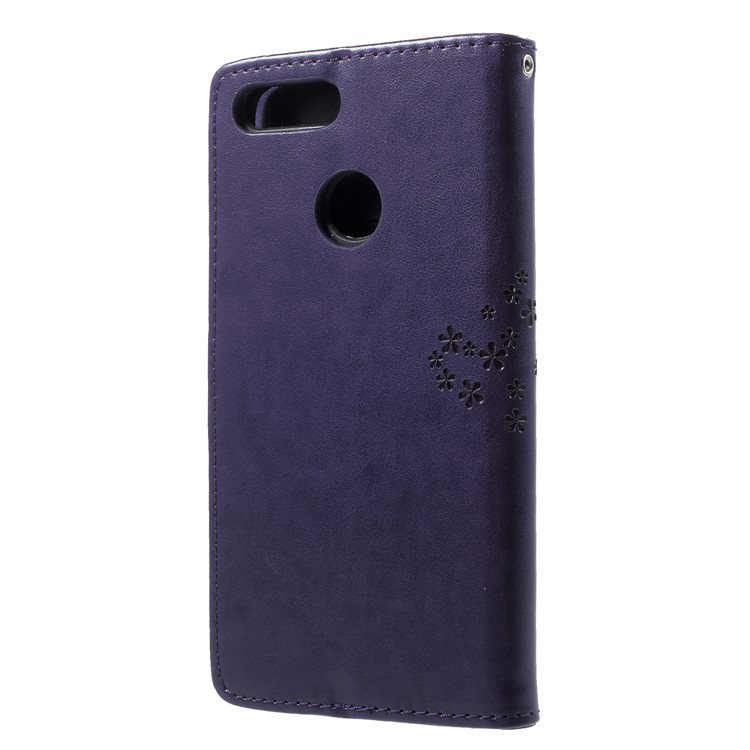 Imprint Tree Owl Pattern PU Leather Mobile Phone Cover with Stand for Huawei P Smart / Enjoy 7S - Dark Purple-2