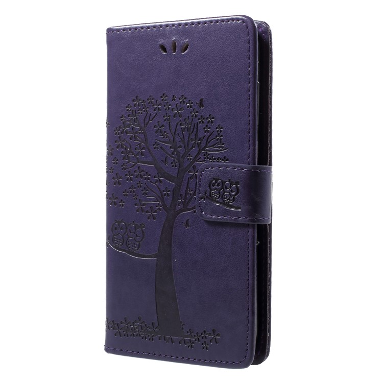 Imprint Tree Owl Pattern PU Leather Mobile Phone Cover with Stand for Huawei P Smart / Enjoy 7S - Dark Purple-3