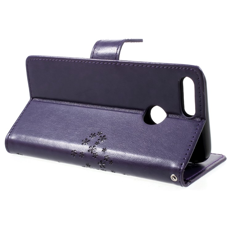 Imprint Tree Owl Pattern PU Leather Mobile Phone Cover with Stand for Huawei P Smart / Enjoy 7S - Dark Purple-4