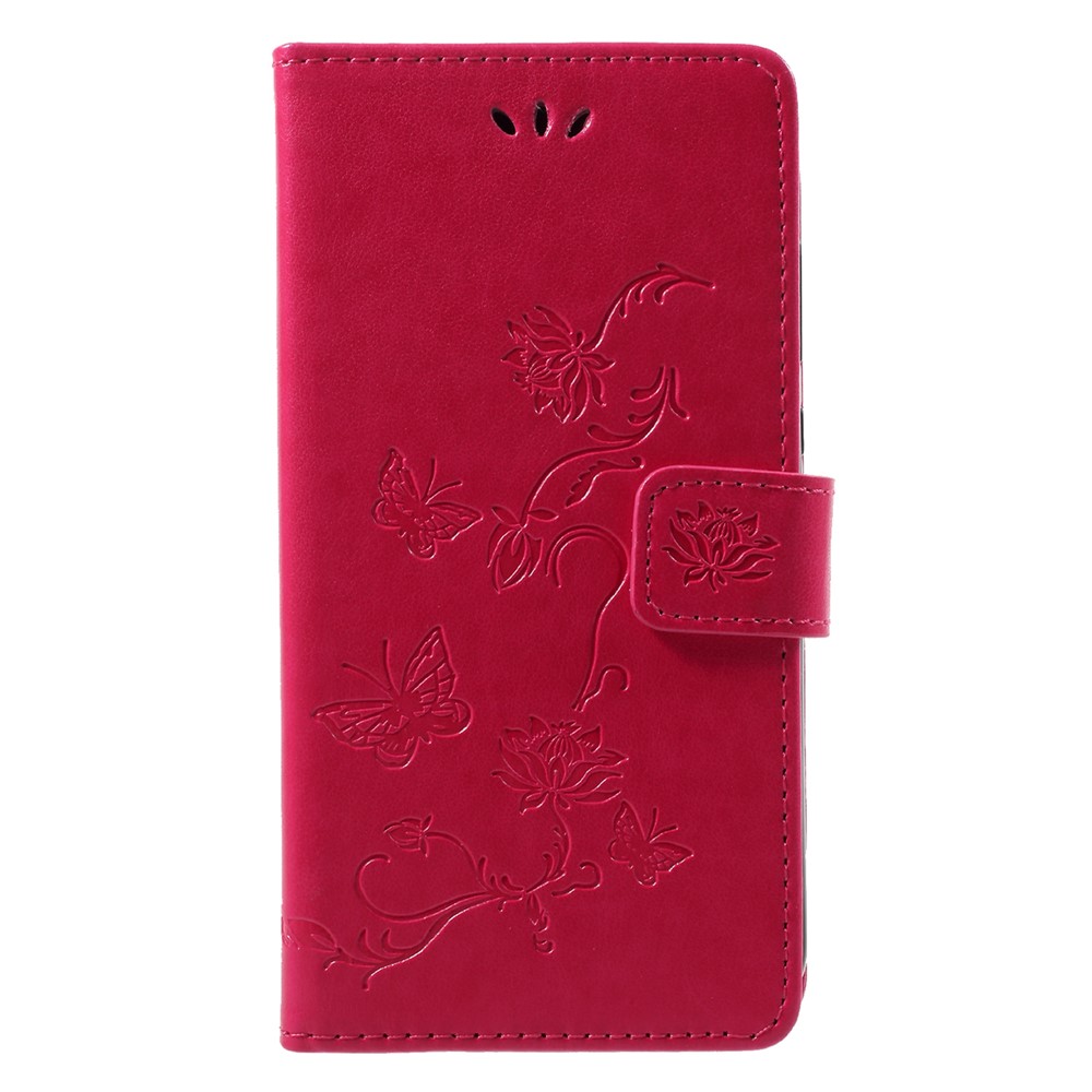 Imprint Butterfly Flower Wallet Stand Leather Shell for Huawei P Smart / Enjoy 7S - Rose-1