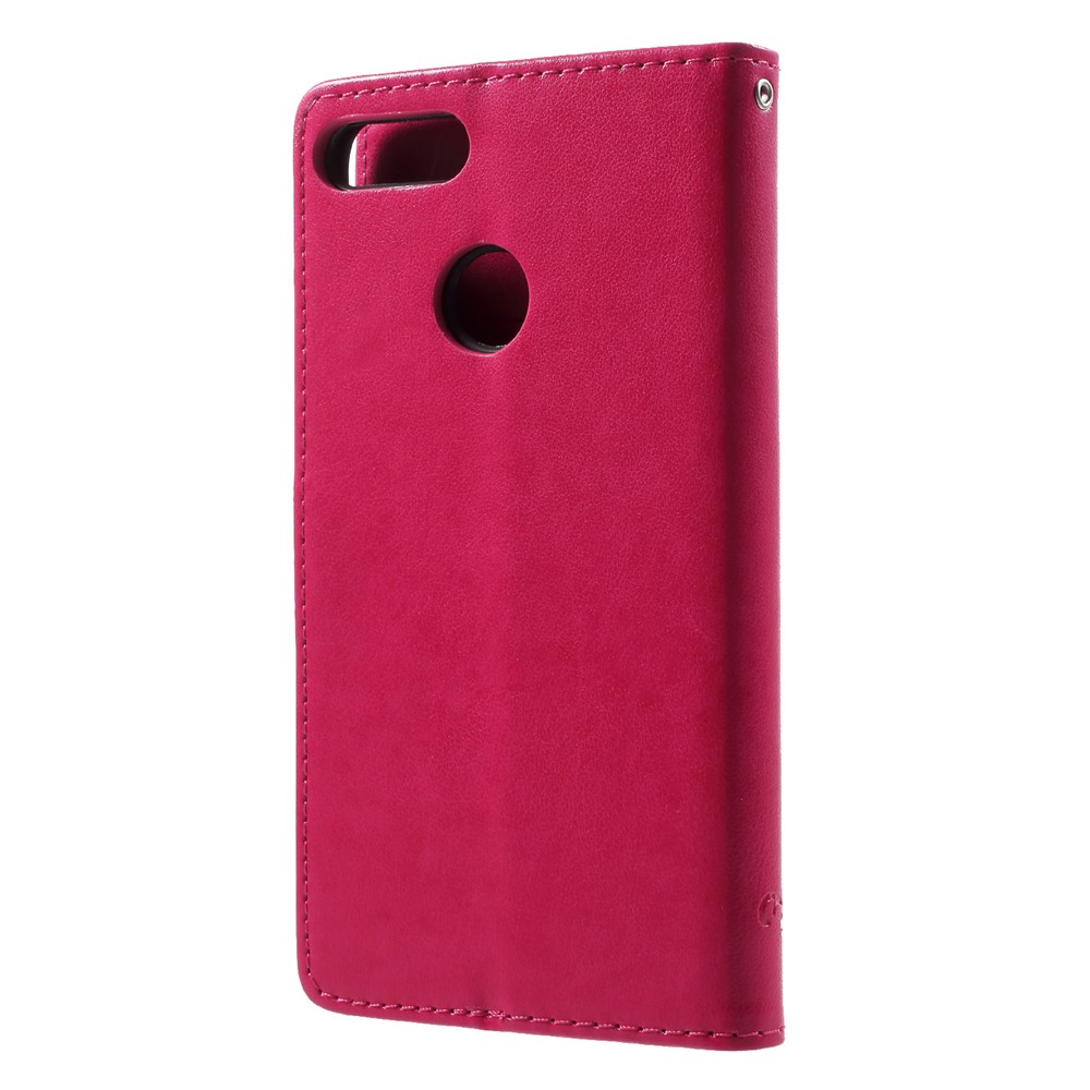 Imprint Butterfly Flower Wallet Stand Leather Shell for Huawei P Smart / Enjoy 7S - Rose-2