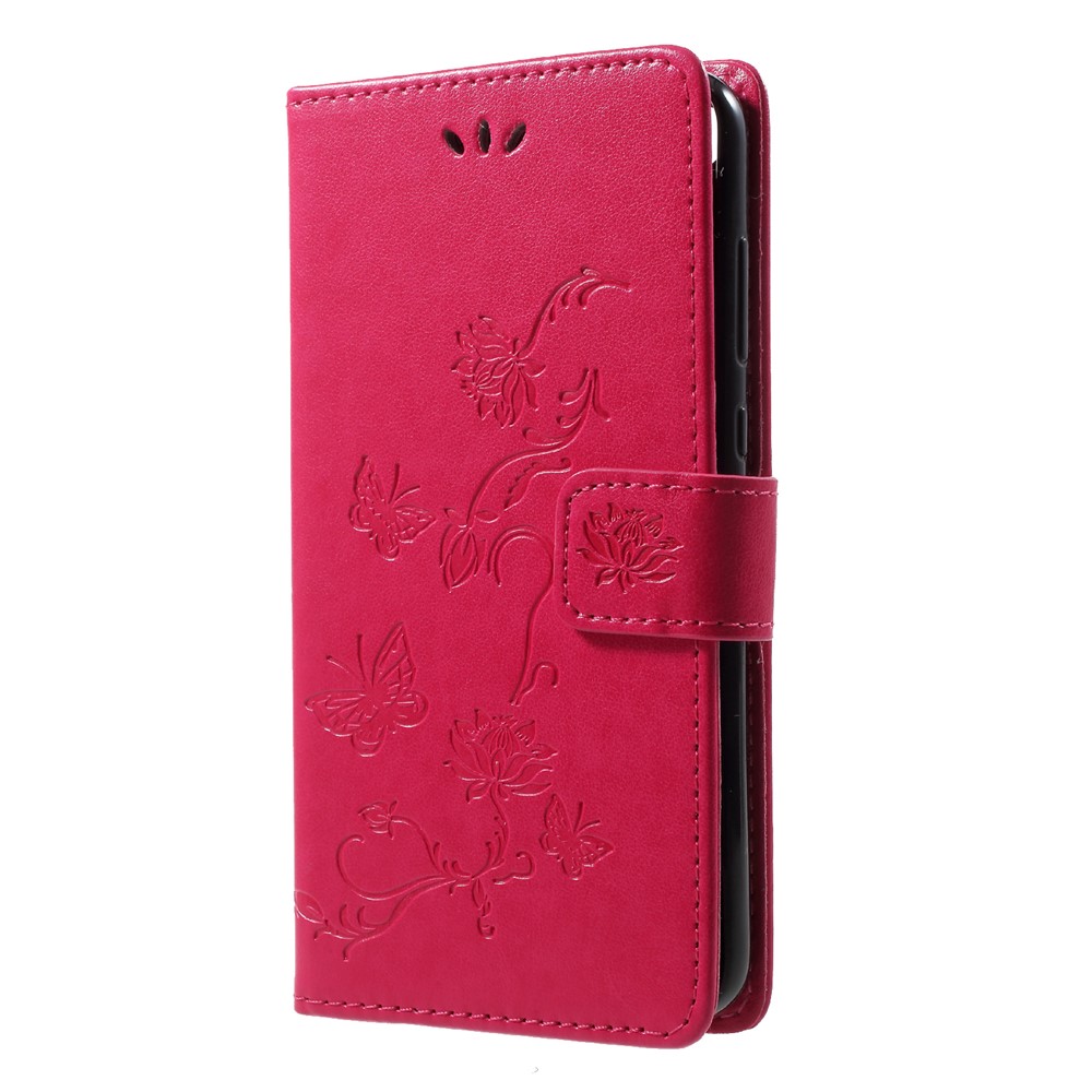 Imprint Butterfly Flower Wallet Stand Leather Shell for Huawei P Smart / Enjoy 7S - Rose-3