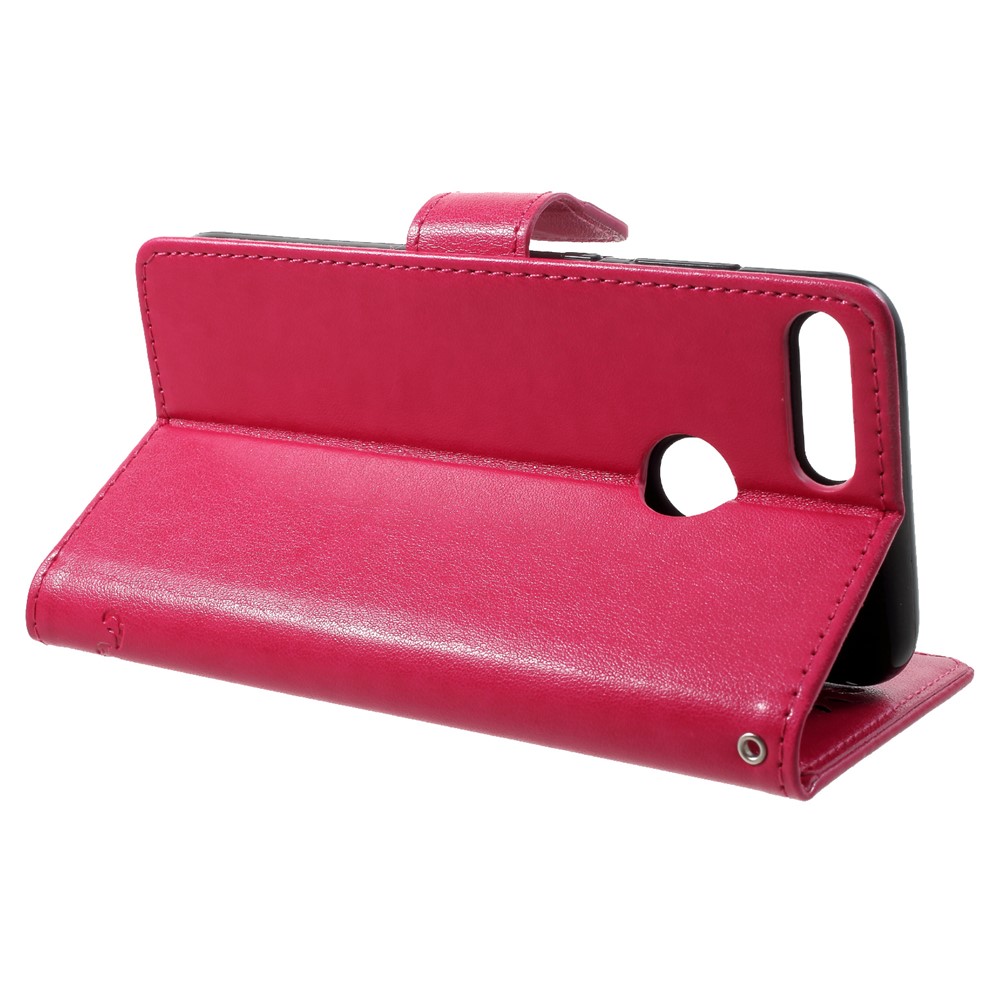 Imprint Butterfly Flower Wallet Stand Leather Shell for Huawei P Smart / Enjoy 7S - Rose-4