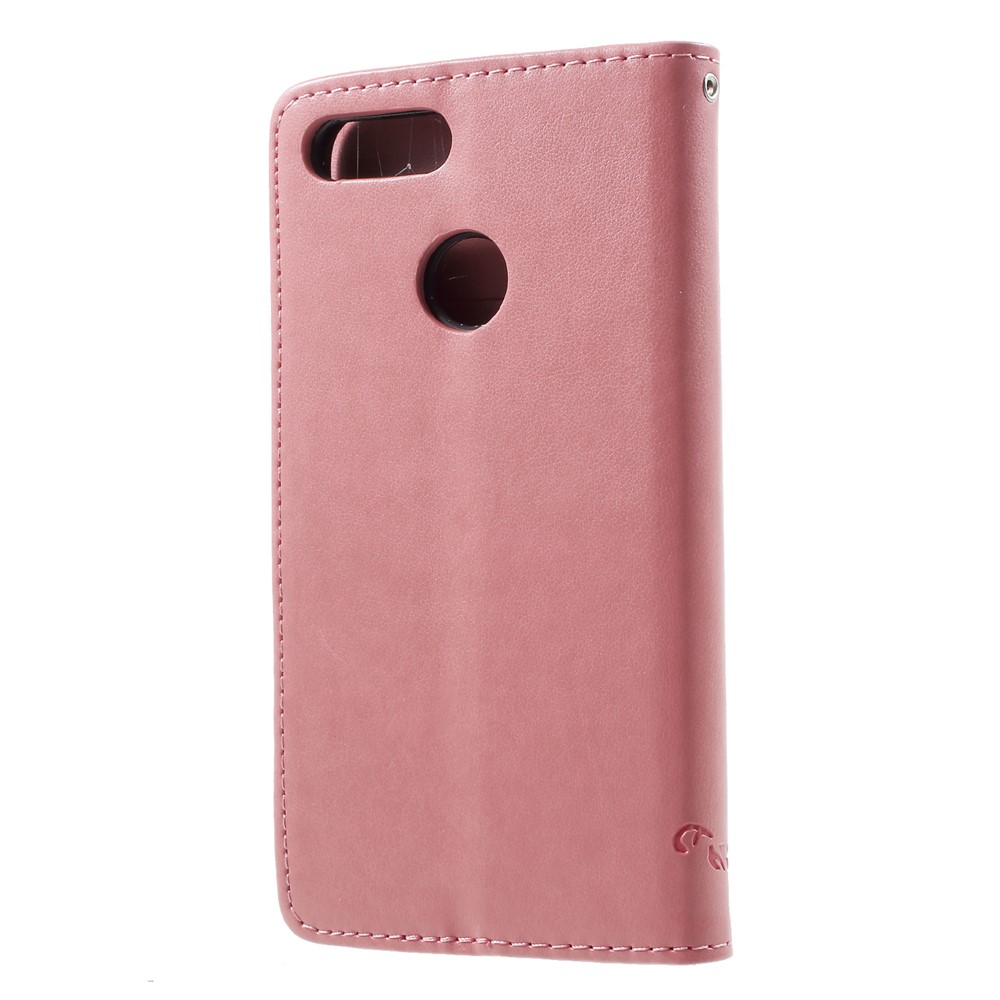 Imprint Butterfly Flower Wallet Stand Leather Phone Case for Huawei P Smart / Enjoy 7S - Pink-2