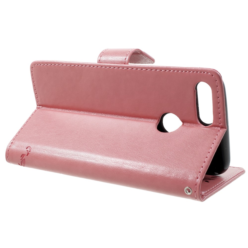 Imprint Butterfly Flower Wallet Stand Leather Phone Case for Huawei P Smart / Enjoy 7S - Pink-4
